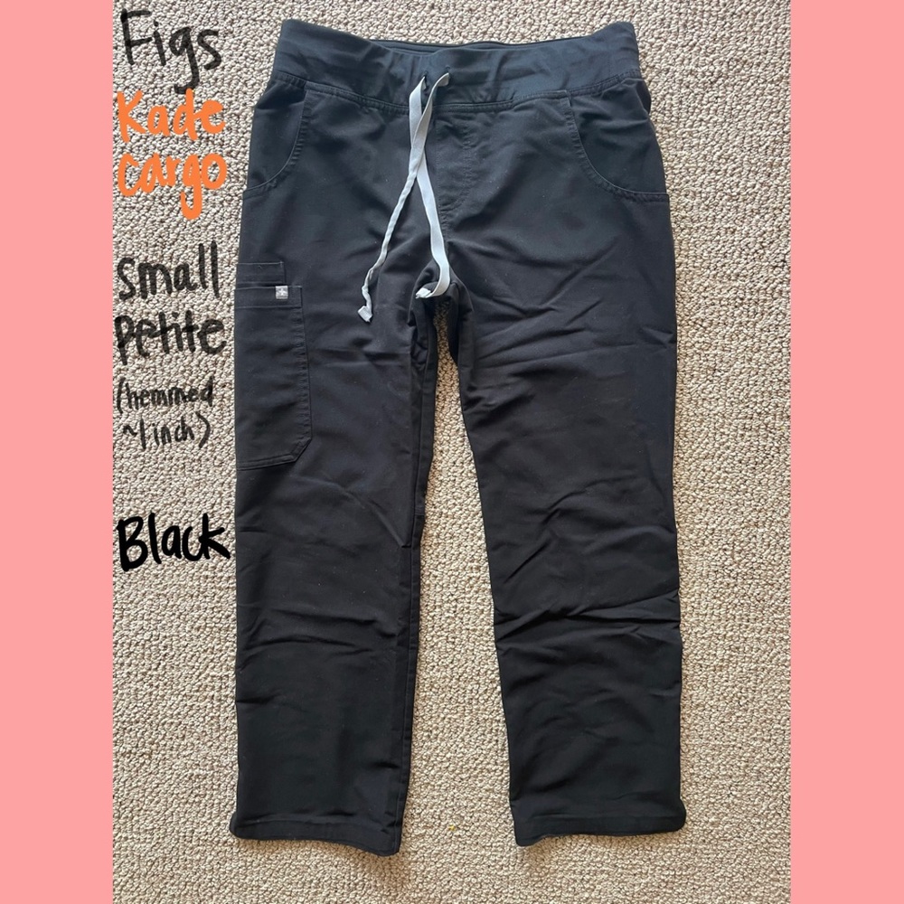 Figs Kade Cargo Scrub Pants Small Petite in Black